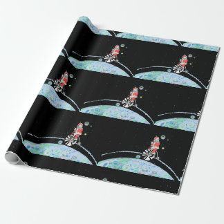 Santa Claus in Outer Space on an old Bicycle Wrapping Paper