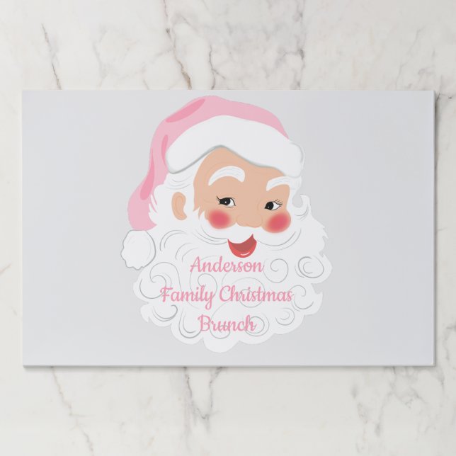 Santa Claus in Pink Hat Christmas Paper Placemat (Front)