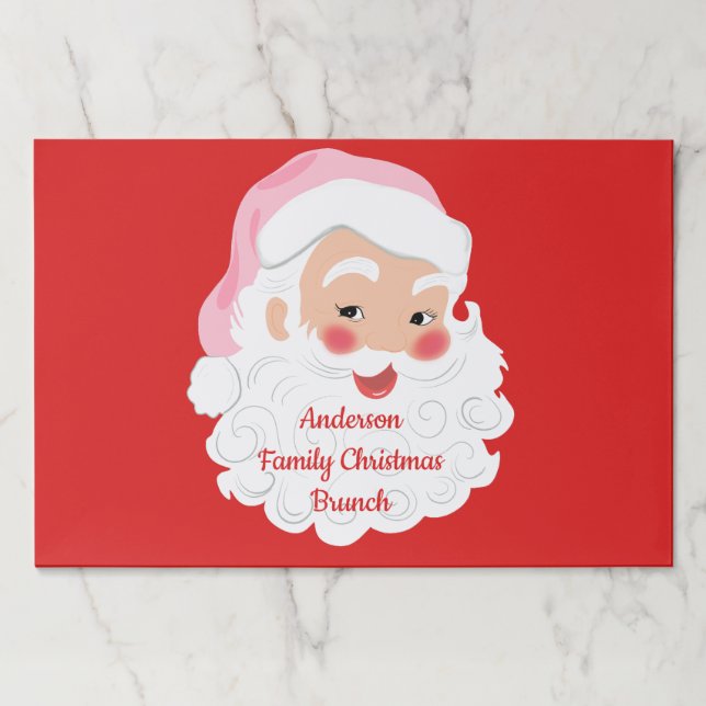 Santa Claus in Pink Hat Christmas Paper Placemat (Front)