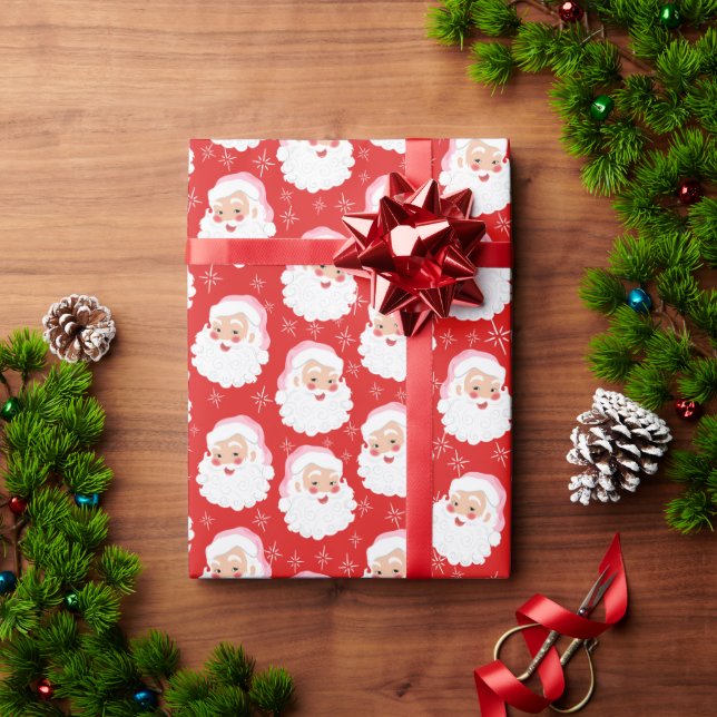 Santa Claus in Pink Hat Retro Christmas Wrapping Paper (Holiday Gift)