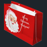 Santa Claus in Pink Hat Vintage Christmas Large Gift Bag<br><div class="desc">Wrap up Christmas gifts in style with this personalized gift bag. It features your own custom message along with a vintage style illustration of Santa Claus wearing a pink colored Santa hat set against a festive red background.</div>