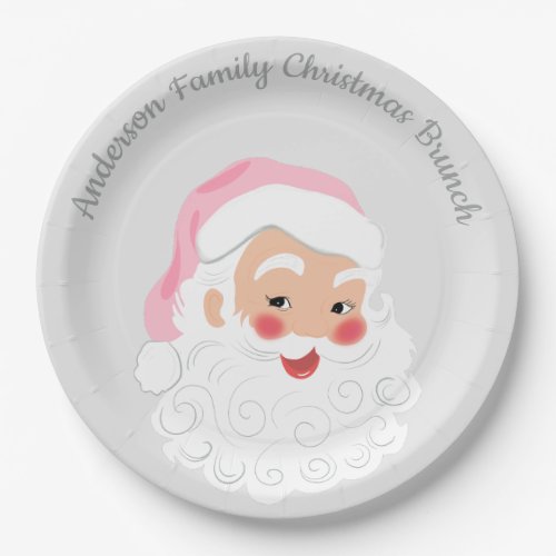 Santa Claus in Pink Hat Vintage Christmas Paper Plates