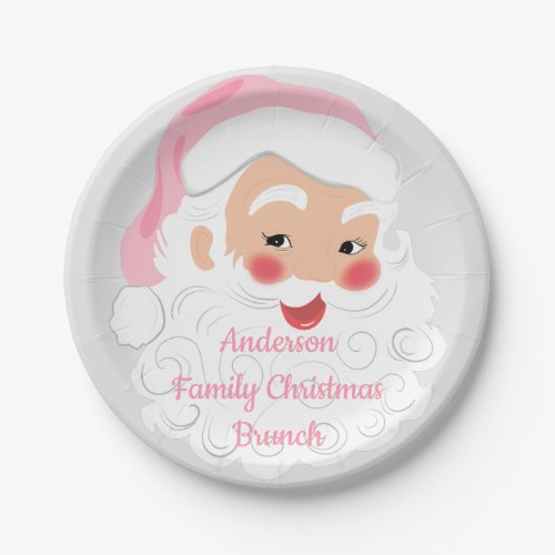 Santa Claus in Pink Hat Vintage Christmas Paper Plates