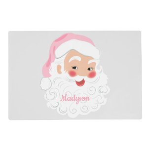 Santa Claus in Pink Hat Vintage Christmas Placemat