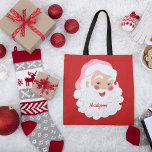 Santa Claus in Pink Hat Vintage Christmas Tote Bag<br><div class="desc">Add a name or other text to this tote bag featuring a vintage style illustration of Santa Claus wearing a pink Santa hat. The illustration is set against a festive red background.</div>