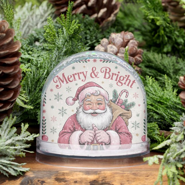 Santa Claus In Pink Snow Globe (Winter)