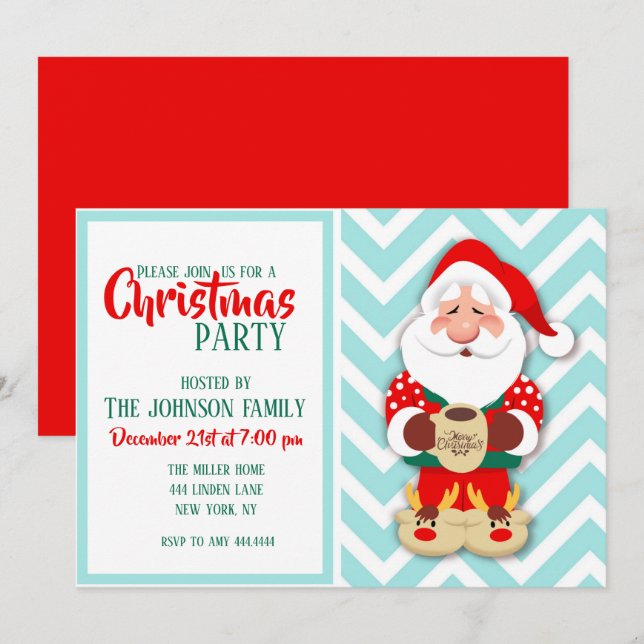 Santa claus in red pajamas holding a mug         invitation (Front/Back)