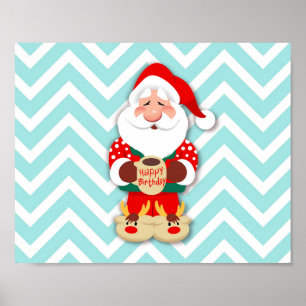 Santa claus in red pajamas holding a mug poster