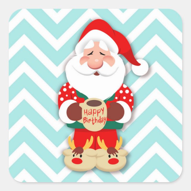 Santa claus in red pajamas holding a mug square sticker (Front)