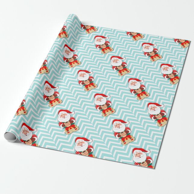 Santa claus in red pajamas holding a mug wrapping paper (Unrolled)