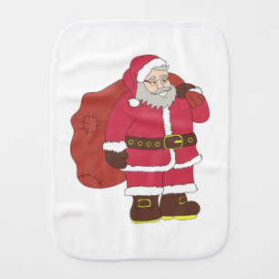 Santa Claus in red with gift bag and eyeglasses Baby Burp Cloth