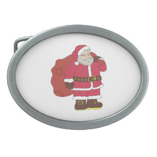 Santa Claus in red with gift bag and eyeglasses  Belt Buckle
