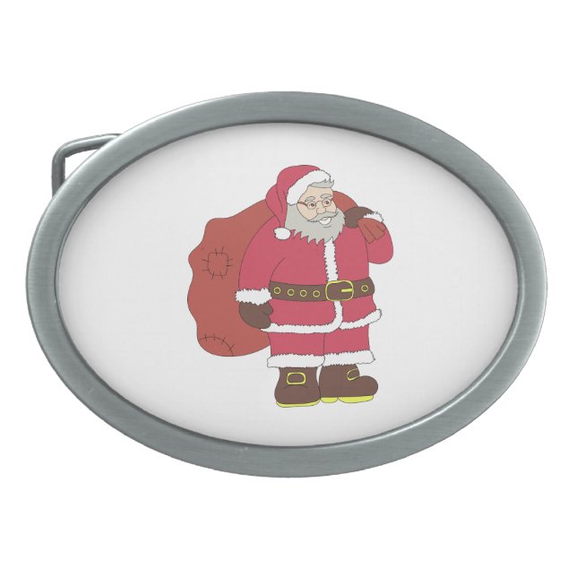 Santa Claus in red with gift bag and eyeglasses  Belt Buckle (Front)