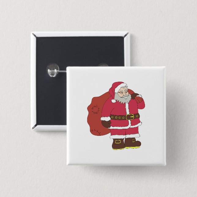 Santa Claus in red with gift bag and eyeglasses  Button (Front & Back)