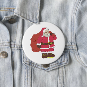 Santa Claus in red with gift bag and eyeglasses  Button