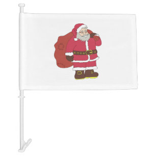 Santa Claus in red with gift bag and eyeglasses Car Flag