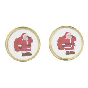 Santa Claus in red with gift bag and eyeglasses Cufflinks