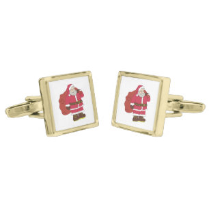 Santa Claus in red with gift bag and eyeglasses  Cufflinks