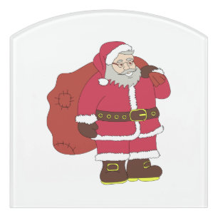 Santa Claus in red with gift bag and eyeglasses Door Sign