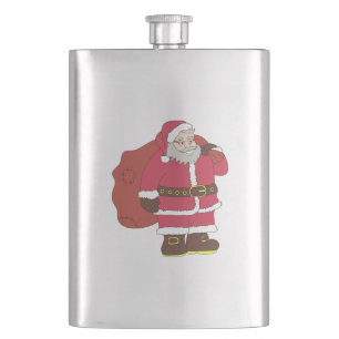 Santa Claus in red with gift bag and eyeglasses Flask