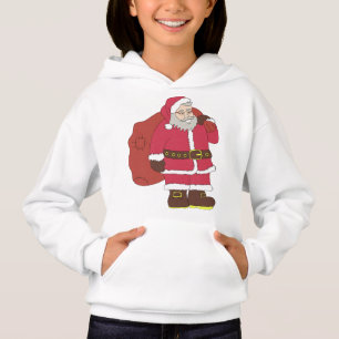 Santa Claus in red with gift bag and eyeglasses Hoodie