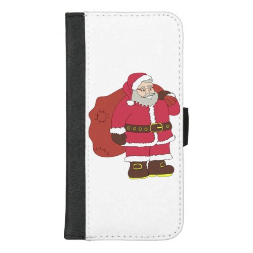 Santa Claus in red with gift bag and eyeglasses  iPhone 87 Plus Wallet Case