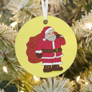 Santa Claus in red with gift bag and eyeglasses Metal Ornament