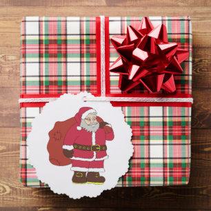 Santa Claus in red with gift bag and eyeglasses Ornament Card