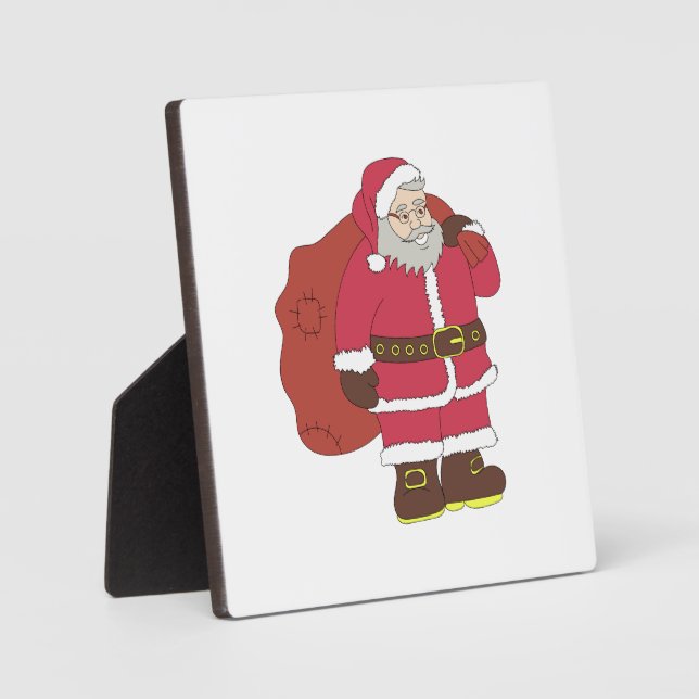 Santa Claus in red with gift bag and eyeglasses  Plaque (Front)