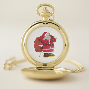 Santa Claus in red with gift bag and eyeglasses  Pocket Watch