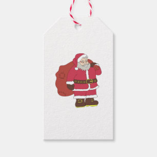 Santa Claus in red with gift bag and eyeglasses Tags