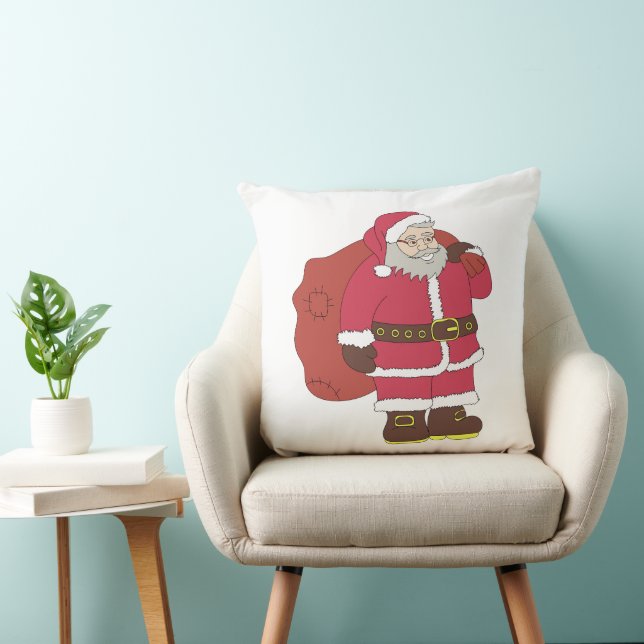 Santa Claus in red with gift bag and eyeglasses  Throw Pillow (Chair)