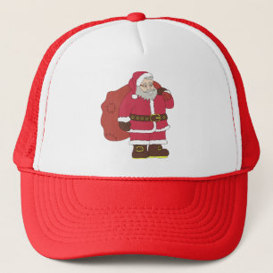 Santa Claus in red with gift bag and eyeglasses Trucker Hat