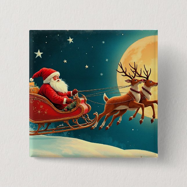 Santa Claus in Sleigh Button (Front)
