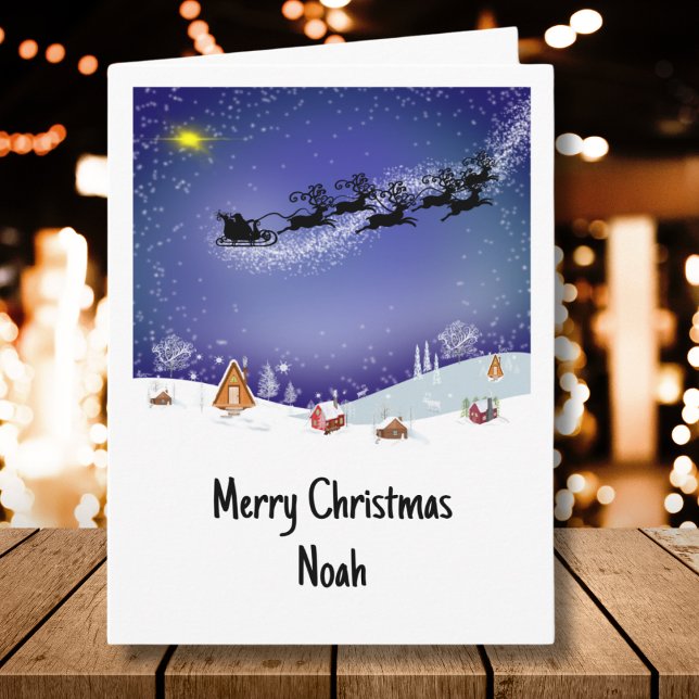 Santa Claus in Sleigh Christmas Eve Personalized Card (Creator Uploaded)