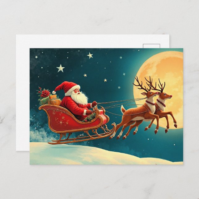 Santa Claus in Sleigh Postcard (Front/Back)