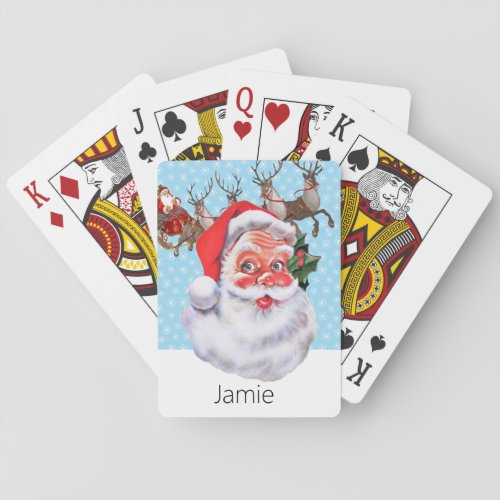 Santa Claus in Snow Stocking Stuffer Add Name Poker Cards