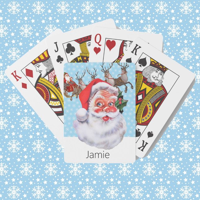 Santa Claus in Snow Stocking Stuffer Add Name Poker Cards (Creator Uploaded)