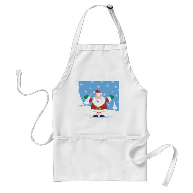Santa Claus in Snowy Winter Scene Adult Apron (Front)