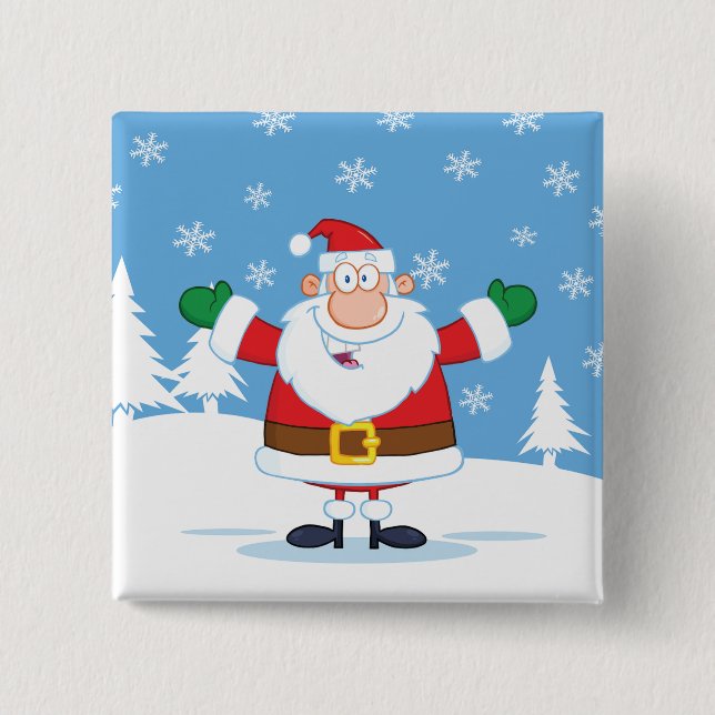 Santa Claus in Snowy Winter Scene Button (Front)