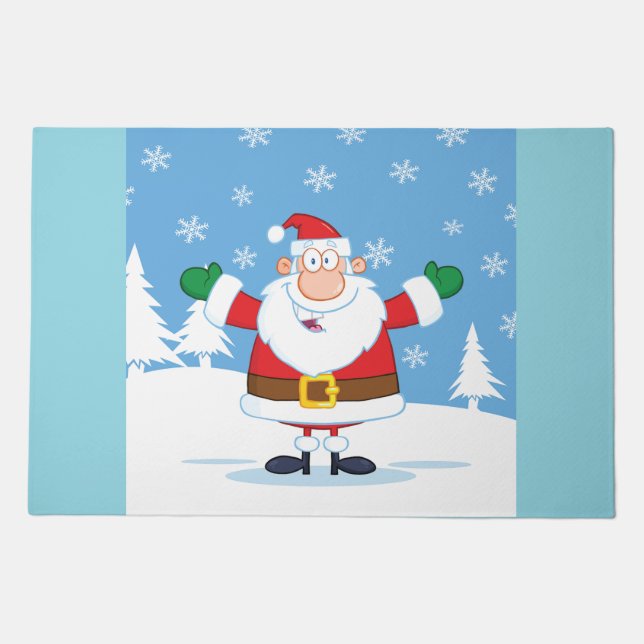 Santa Claus in Snowy Winter Scene Doormat (Front)