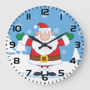 Santa Claus in Snowy Winter Scene Large Clock