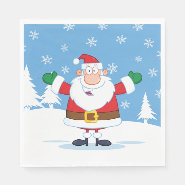 Santa Claus in Snowy Winter Scene Napkins (Front)
