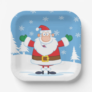 Santa Claus in Snowy Winter Scene Paper Plates