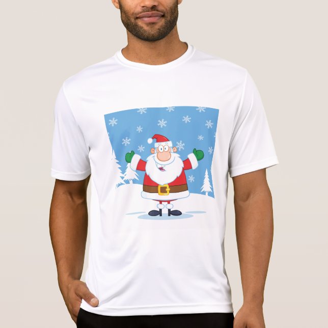 Santa Claus in Snowy Winter Scene T-Shirt (Front)