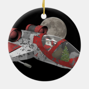 Santa Claus In Spaceship Ceramic Ornament