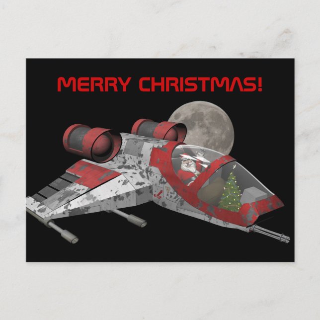 Santa Claus In Spaceship Holiday Postcard (Front)
