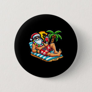 Santa Claus In Swim Trunks Christmas In July Beach Button