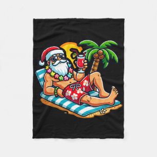 Santa Claus In Swim Trunks Christmas In July Beach Fleece Blanket