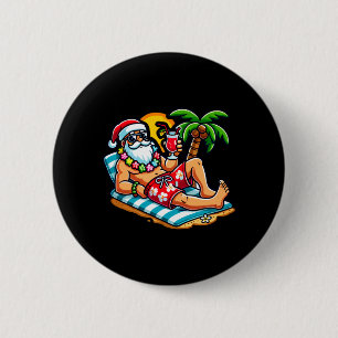 Santa Claus in Swim Trunks Summer Xmas Beach Party Button